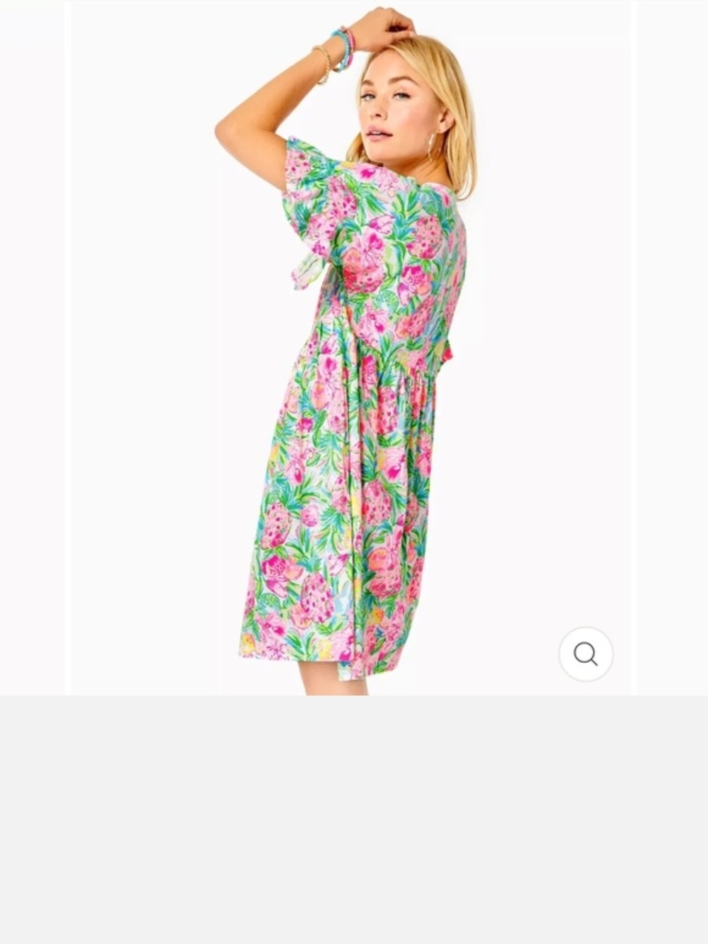 Lilly Pulitzer Pink & Green Floral Flutter Sleeve Midi Dress Xl